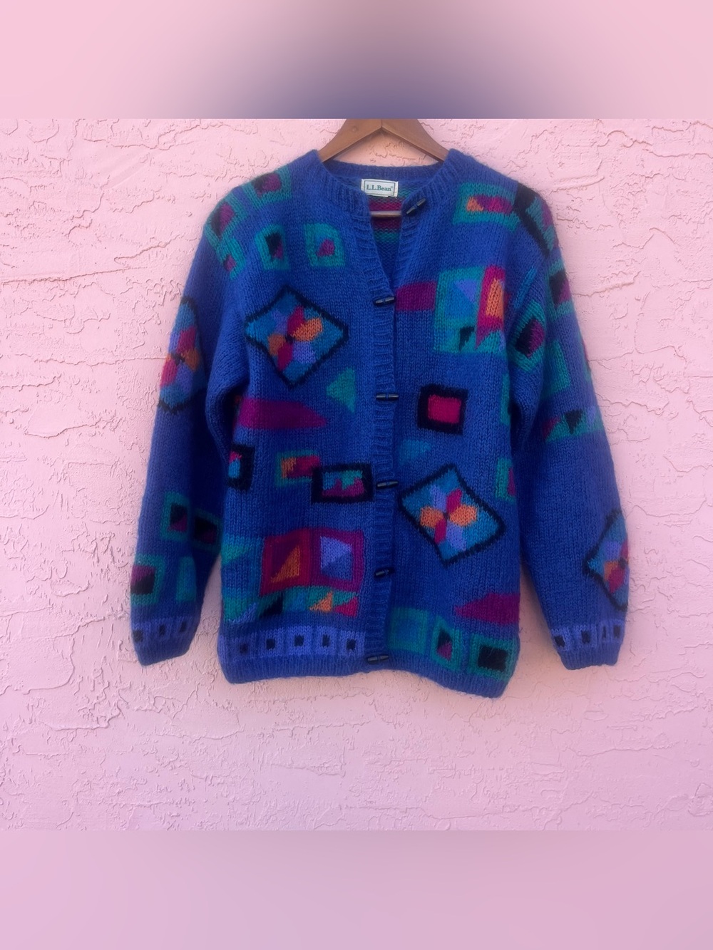 Vintage L.L. Bean Cardigan Sweater Abstract Geometric Colorful Y2K - Picture 3 of 7